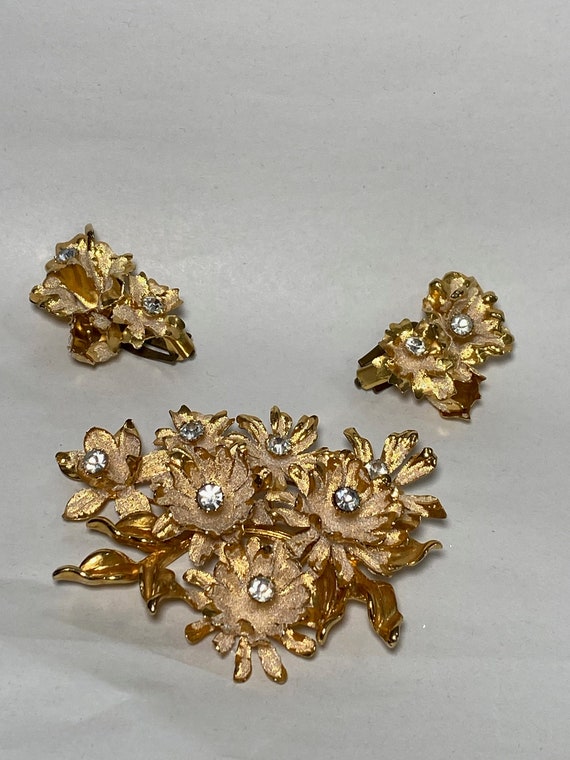 Austrian Crystal Brooch and Earring Set, Frosted T