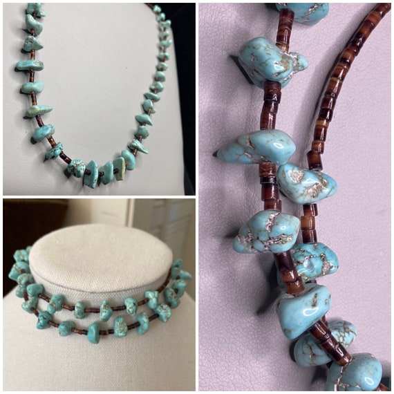 Heishi Beads & Turquoise Necklace Native American… - image 1