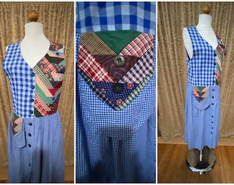 80s Applique Patchwork Cottagecore Handmade Dress Vintage