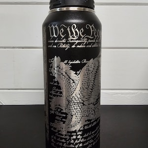 Personalized Patriotic Bald Eagle Water Bottle, Custom Engraved Distressed Freedom Flag Tumbler, Three Sizes