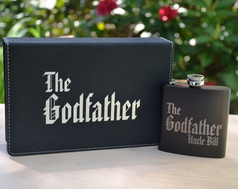 Godfather Engraved Flask Set, Godmother/Godfather Present, Custom Personalized Baptism Gifts, Will You Be My Godparent Christening Gifts