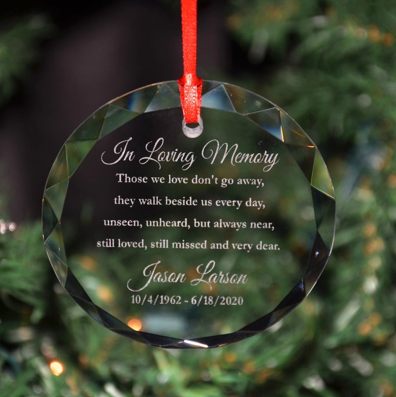 Personalized Engraved Memorial Crystal Christmas Ornament, Custom Holiday Ornament, Choose from 7 Different Verses ORN24 Circle Crystal