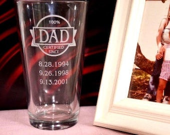 Dad's Established Glass Engraved with Childrens Birthdate, Custom Father's Day or Birthday Gift for Dad, Grandpa, Papa, Daddy