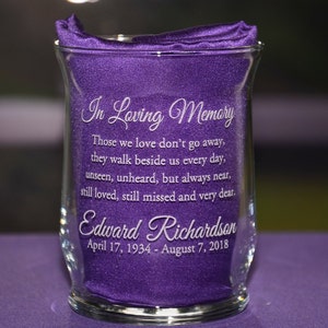 Personalized Engraved Memorial Glass Hurricane Votive Candleholder, Remembrance Sympathy Candle, Celebration of Life - 9 Different Verses