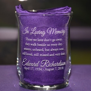 Personalized Engraved Memorial Glass Hurricane Votive Candleholder, Remembrance Sympathy Candle, Celebration of Life - 9 Different Verses
