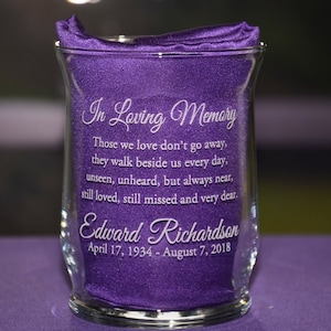 Personalized Engraved Memorial Glass Hurricane Votive Candleholder, Remembrance Sympathy Candle, Celebration of Life - 9 Different Verses