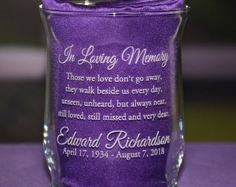 Personalized Engraved Memorial Glass Hurricane Votive Candleholder, Remembrance Sympathy Candle, Celebration of Life - 9 Different Verses