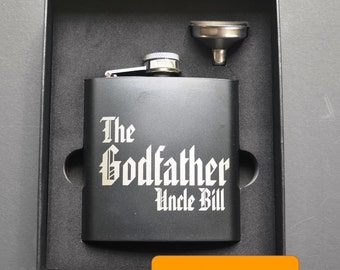 Custom Engraved Godfather Flask Set, Personalized Baptism Gifts, Godmother/Godfather Present, Will You Be My Godparent Christening Gifts