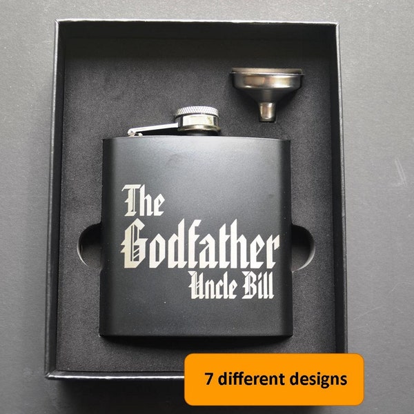 Custom Engraved Godfather Flask Set, Personalized Baptism Gifts, Godmother/Godfather Present, Will You Be My Godparent Christening Gifts