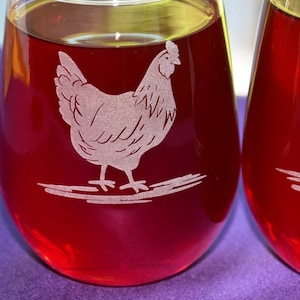 Personalized Hen or Rooster Engraved Glass for the Chicken Lovers, Custom Barnyard Wedding or Anniversary Gift