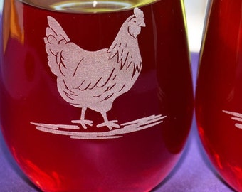 Personalized Hen or Rooster Engraved Glass for the Chicken Lovers, Custom Barnyard Wedding or Anniversary Gift