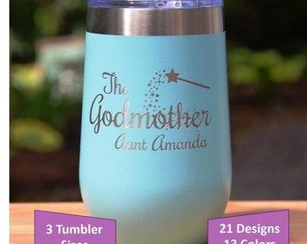 Personalized Godmother Tumbler with clear standard lid, Custom Engraved Godparent Baptism Gift, Godfather Present