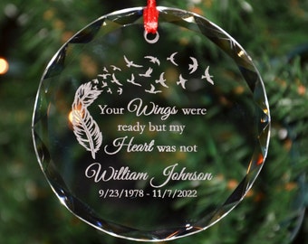 Personalized Engraved Memorial Crystal Christmas Ornament, Custom Holiday Ornament, Choose from two Different Verses - ORN25