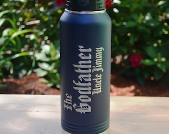 Personalized Godfather or Godmother 32 oz Water Bottle,  Custom Engraved Godparent Baptism Gift, Custom Hydrate Water Tumbler