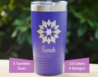 Quilters Personalized Tumbler, Four Different Quilt Star Designs, Custom Keepsake Gift, Birthday Gift for Sewers