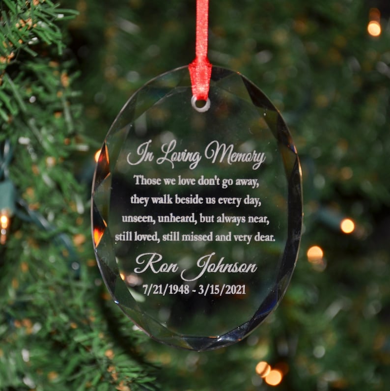 Personalized Engraved Memorial Crystal Christmas Ornament, Custom Holiday Ornament, Choose from 7 Different Verses ORN24 Oval Crystal