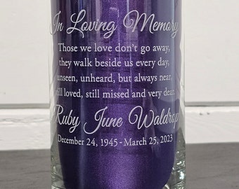 Personalized Engraved Memorial Glass Candleholder, Custom Remembrance Sympathy Candle, Celebration of Life - 9 Different Verses