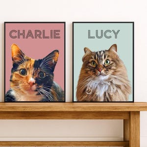Ritratto di gatto personalizzato da foto - Arte commemorativa personalizzata per gatti, file digitale o poster stampato, regalo unico per gli amanti dei gatti, regalo per lei