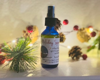 Winter holiday high vibrational aromatherapy spray mist essential oils, jade crystal, full moon water Christmas season reiki charged