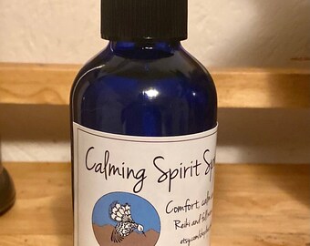 Calming Spirit aromatherapy spray with amethyst and rose quartz crystals reiki and full moon charged