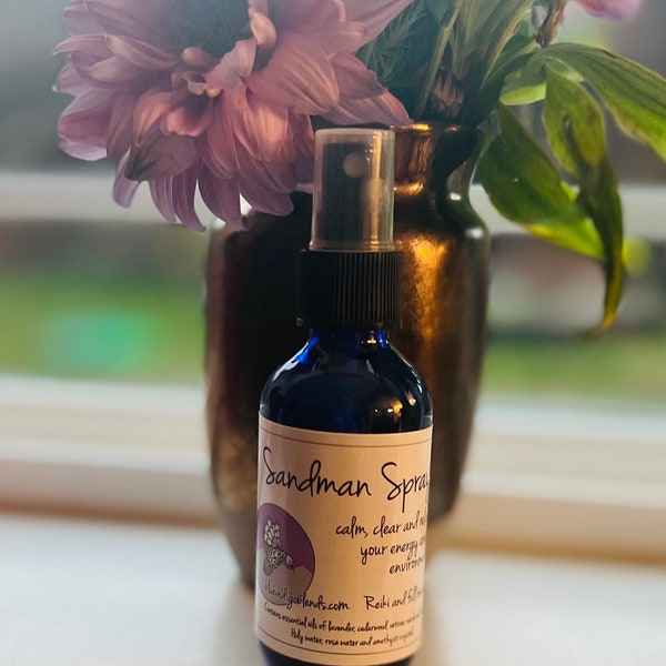 SANDMAN relaxation aromatherapy spray with lavender holy water and amethyst crystal full moon and reiki charged