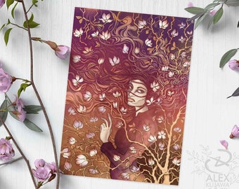 Magnolia - Spring Wind Goddess Flower Fairy Witch Haunted Fantasy Art Nouveau Rococo Art - giclée prints