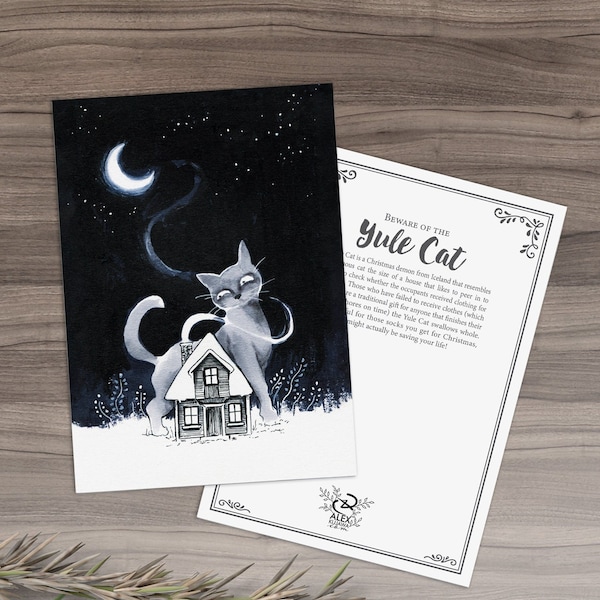 YULE CAT - Double Sided Holiday Card - 5x7 card and black envelope - Creepy Cute Christmas