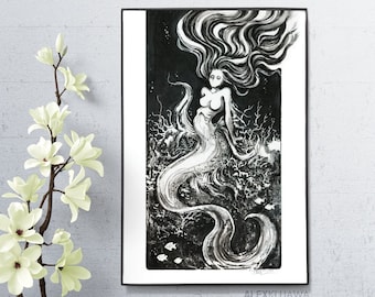Underwater, 8" x 12" Print - haunted water witch fish dark spooky mermaid sea faerie fantasy art