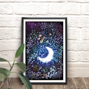 GEFALLENER MOND - haunted garden crescent moon blue night blumen fantasie art - prints