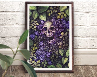 The Crystal in the Garden - Fairy Tale Overgrowth Skull Remains Herbs Gothic Dark Art - giclée prints