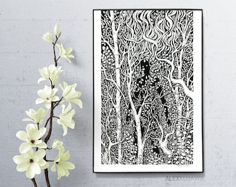 Overgrowth, 8" x 12" Print - haunted forest witch ghost apparition shadow woman spooky foliage faerie fantasy art