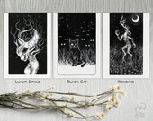 Small Prints Set 1 Lunar Dryad, Black Cat, Wendigo - 5x7 small giclee prints