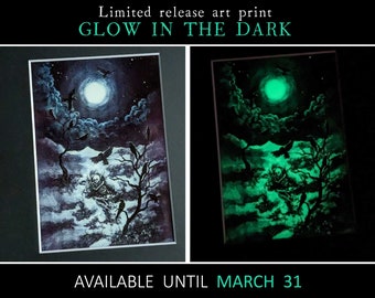 March Special: CROW MOON glow-in-the-dark - March full moon haunted raven crows grave fantasy folklore art