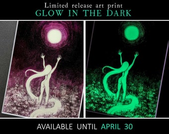 April Special: PINK MOON glow-in-the-dark - April full moon haunted wild flower field garden witch ritual fantasy folklore art
