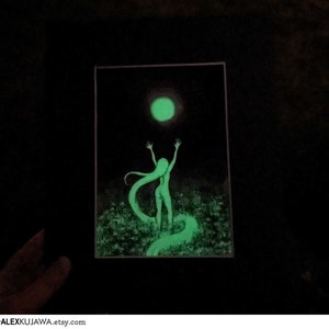 April Special: PINK MOON glow-in-the-dark April full moon haunted wild flower field garden witch ritual fantasy folklore art image 3