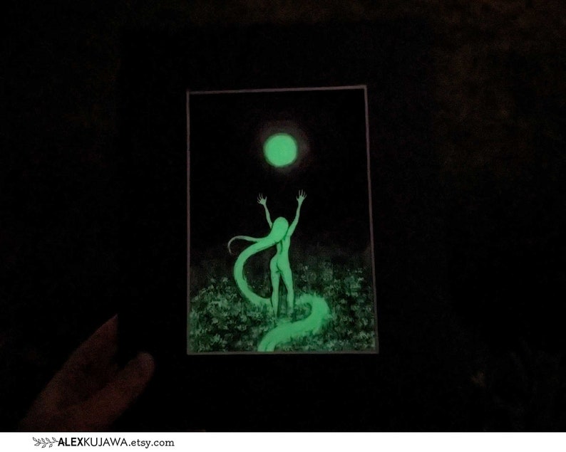 April Special: PINK MOON glow-in-the-dark April full moon haunted wild flower field garden witch ritual fantasy folklore art image 3