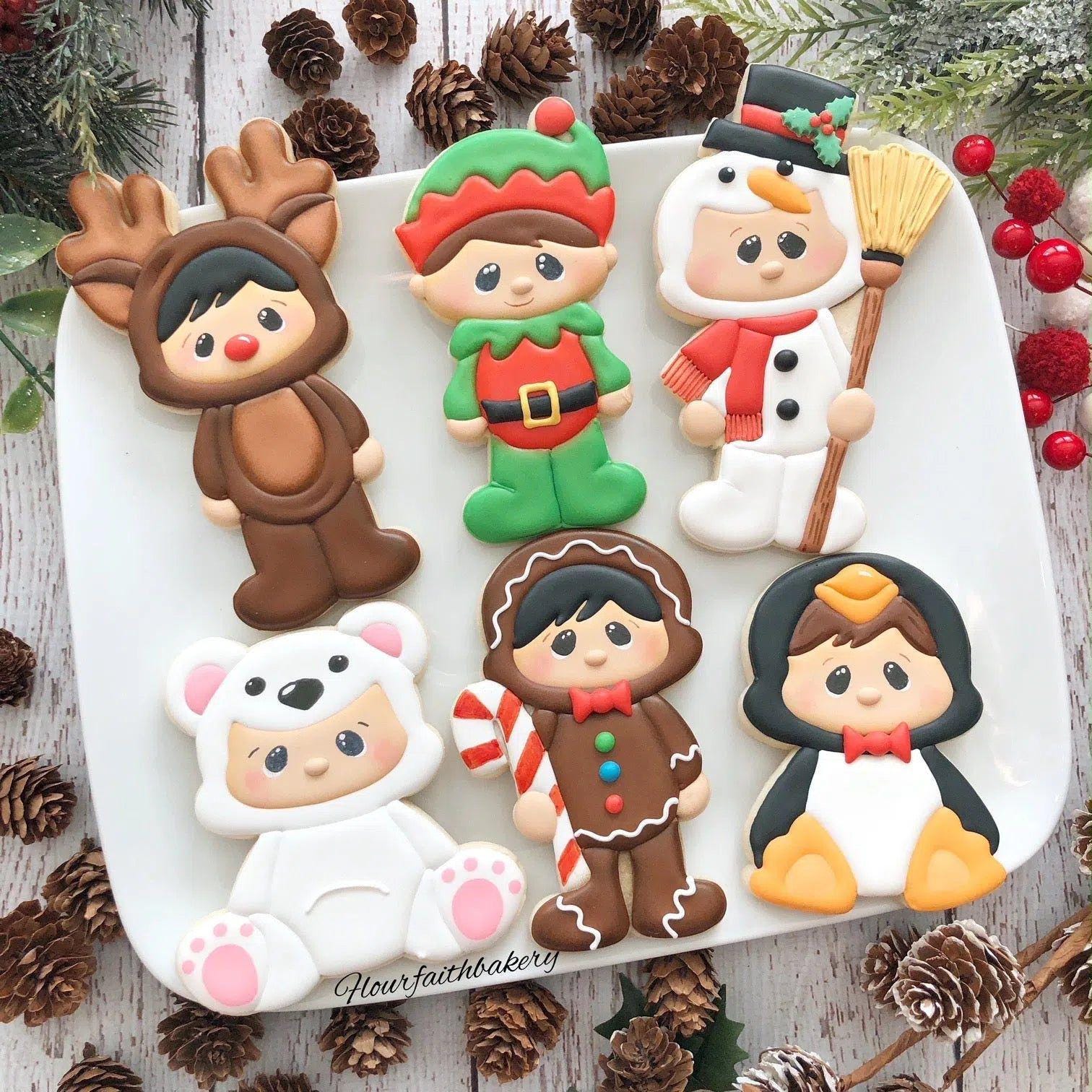 Flour & Faith Christmas Cuties Class Cookie Cutters Set - Set of 6 Cookie Cutters - Online Class not included.