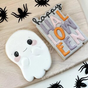 Happy Halloween & Cute Flying Ghost Cookie Cutter Set - 2 Piece Set - Cookie Cutters