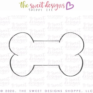 May include: A black and white outline of a dog bone. The bone is a simple design with two rounded ends and a straight middle section.