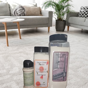 Carpet Freshner Powder infused with fragrance oils. Deodorizes, freshens, and leaves a long -lasting scent. Perfect for any home!