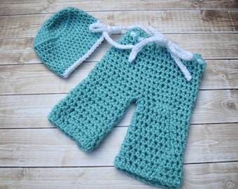 Crochet Baby Scrub Set: Seafoam Green Halloween Costume, Photo Prop