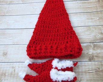 Red Baby Elf Outfit, Newborn Christmas Outfit, Baby Holiday Photo Prop Set, Baby Elf Hat, Newborn Elf Slippers, Baby Elf Hat and Shoe Set
