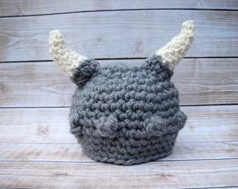 Gorro vikingo de crochet para bebé: casco de guerrero gris plateado, disfraz de Halloween