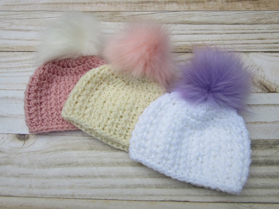 baby girl winter hat with pom pom