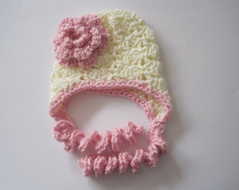 Crochet Baby Bonnet, Baby Girl Crochet Hat, Baby Hat, Newborn Bonnet, Easter Bonnet, Crochet Bonnet, Hat for Baby Girls, Flower Bonnet, Pink