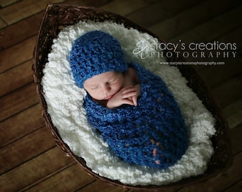 Baby Boy Cocoon, Crochet Cocoon, Cocoon and Hat, Baby Cacoon, Boy Cocoon, Baby Pod, Newborn Cocoon, Infant Cocoon, Photo Prop, Blue