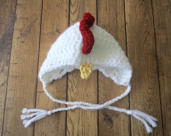 Crochet Baby Chicken Hat, Newborn Rooster Hat, Baby Rooster Bonnet, Boy Baby Hat, Girl Infant Hat, Easter, Halloween Baby Hat