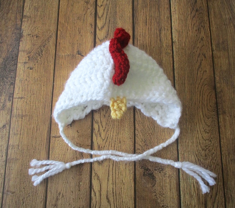 Crochet Baby Chicken Hat, Newborn Rooster Hat, Baby Rooster Bonnet, Boy Baby Hat, Girl Infant Hat, Easter, Halloween Baby Hat image 1