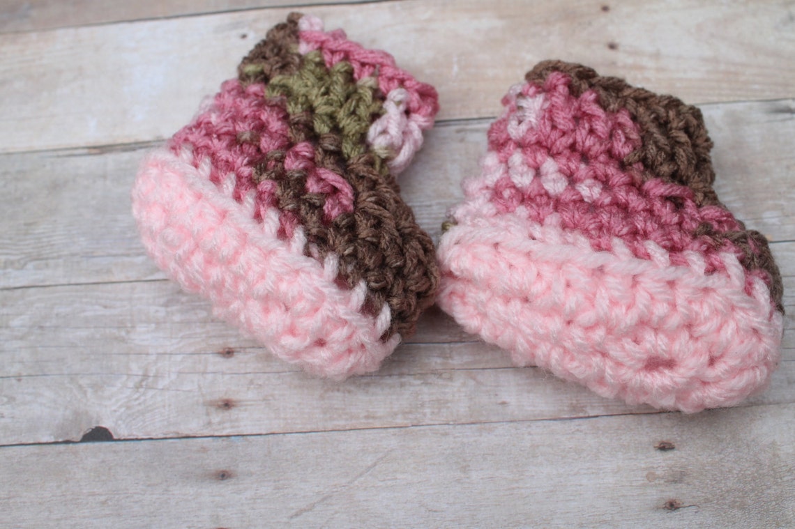 Baby Girl Camo Booties Crochet Baby Booties Baby Girl Etsy