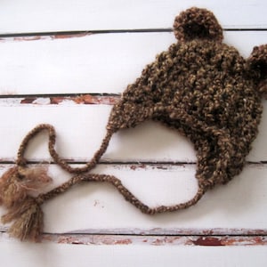 Crochet Baby Hat, Crochet Bear Hat, Baby Bear Hat, Baby Girl Hat, Baby Boy Hat, Newborn Bear Hat, Infant Bear Hat, Baby Animal Hat, Brown image 1